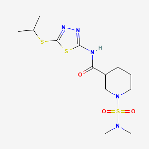 molecular formula C13H23N5O3S3 B5402105 1-[(dimethylamino)sulfonyl]-N-[5-(isopropylthio)-1,3,4-thiadiazol-2-yl]-3-piperidinecarboxamide 