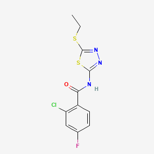 molecular formula C11H9ClFN3OS2 B5402305 2-chloro-N-[5-(ethylthio)-1,3,4-thiadiazol-2-yl]-4-fluorobenzamide 