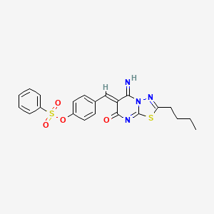molecular formula C22H20N4O4S2 B5402359 4-[(2-butyl-5-imino-7-oxo-5H-[1,3,4]thiadiazolo[3,2-a]pyrimidin-6(7H)-ylidene)methyl]phenyl benzenesulfonate 