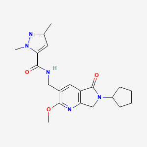 molecular formula C20H25N5O3 B5402492 N-[(6-cyclopentyl-2-methoxy-5-oxo-6,7-dihydro-5H-pyrrolo[3,4-b]pyridin-3-yl)methyl]-1,3-dimethyl-1H-pyrazole-5-carboxamide 