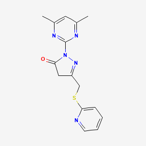molecular formula C15H15N5OS B5402514 2-(4,6-dimethyl-2-pyrimidinyl)-5-[(2-pyridinylthio)methyl]-2,4-dihydro-3H-pyrazol-3-one 