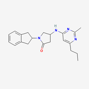 molecular formula C21H26N4O B5403060 1-(2,3-dihydro-1H-inden-2-yl)-4-[(2-methyl-6-propylpyrimidin-4-yl)amino]pyrrolidin-2-one 