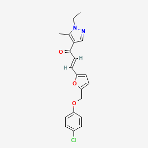 molecular formula C20H19ClN2O3 B5403334 3-{5-[(4-chlorophenoxy)methyl]-2-furyl}-1-(1-ethyl-5-methyl-1H-pyrazol-4-yl)-2-propen-1-one 
