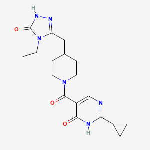 molecular formula C18H24N6O3 B5403501 2-cyclopropyl-5-({4-[(4-ethyl-5-oxo-4,5-dihydro-1H-1,2,4-triazol-3-yl)methyl]piperidin-1-yl}carbonyl)pyrimidin-4(3H)-one 