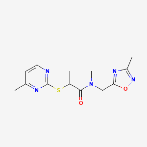 molecular formula C14H19N5O2S B5403620 2-[(4,6-dimethylpyrimidin-2-yl)thio]-N-methyl-N-[(3-methyl-1,2,4-oxadiazol-5-yl)methyl]propanamide 