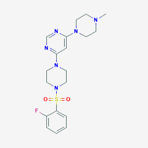 molecular formula C19H25FN6O2S B5403652 4-{4-[(2-fluorophenyl)sulfonyl]-1-piperazinyl}-6-(4-methyl-1-piperazinyl)pyrimidine 