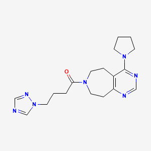 molecular formula C18H25N7O B5403706 4-pyrrolidin-1-yl-7-[4-(1H-1,2,4-triazol-1-yl)butanoyl]-6,7,8,9-tetrahydro-5H-pyrimido[4,5-d]azepine 