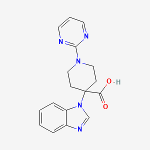 molecular formula C17H17N5O2 B5403796 4-(1H-benzimidazol-1-yl)-1-pyrimidin-2-ylpiperidine-4-carboxylic acid 