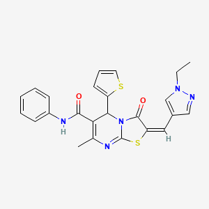 molecular formula C24H21N5O2S2 B5403982 2-[(1-ethyl-1H-pyrazol-4-yl)methylene]-7-methyl-3-oxo-N-phenyl-5-(2-thienyl)-2,3-dihydro-5H-[1,3]thiazolo[3,2-a]pyrimidine-6-carboxamide 