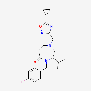molecular formula C21H27FN4O2 B5404007 1-[(5-cyclopropyl-1,2,4-oxadiazol-3-yl)methyl]-4-(4-fluorobenzyl)-3-isopropyl-1,4-diazepan-5-one 