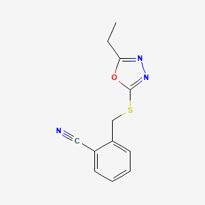 molecular formula C12H11N3OS B5404106 2-{[(5-ethyl-1,3,4-oxadiazol-2-yl)thio]methyl}benzonitrile 