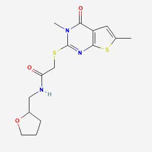 molecular formula C15H19N3O3S2 B5404198 2-[(3,6-dimethyl-4-oxo-3,4-dihydrothieno[2,3-d]pyrimidin-2-yl)thio]-N-(tetrahydro-2-furanylmethyl)acetamide 