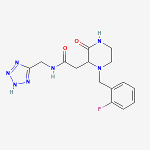 molecular formula C15H18FN7O2 B5404291 2-[1-(2-fluorobenzyl)-3-oxo-2-piperazinyl]-N-(1H-tetrazol-5-ylmethyl)acetamide 