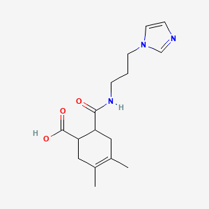 molecular formula C16H23N3O3 B5404352 6-({[3-(1H-imidazol-1-yl)propyl]amino}carbonyl)-3,4-dimethyl-3-cyclohexene-1-carboxylic acid 