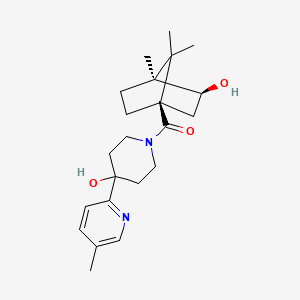 molecular formula C22H32N2O3 B5404422 1-{[(1R*,3S*,4S*)-3-hydroxy-4,7,7-trimethylbicyclo[2.2.1]hept-1-yl]carbonyl}-4-(5-methylpyridin-2-yl)piperidin-4-ol 