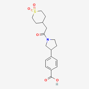 molecular formula C18H23NO5S B5404513 4-{1-[(1,1-dioxidotetrahydro-2H-thiopyran-4-yl)acetyl]-3-pyrrolidinyl}benzoic acid 