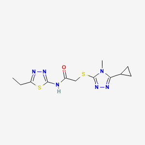 molecular formula C12H16N6OS2 B5404543 2-[(5-cyclopropyl-4-methyl-4H-1,2,4-triazol-3-yl)thio]-N-(5-ethyl-1,3,4-thiadiazol-2-yl)acetamide 