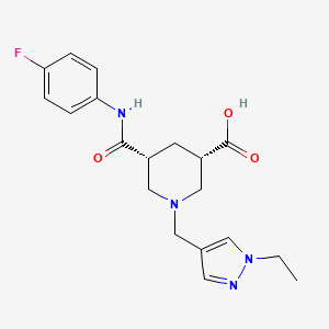 molecular formula C19H23FN4O3 B5404565 (3S*,5R*)-1-[(1-ethyl-1H-pyrazol-4-yl)methyl]-5-{[(4-fluorophenyl)amino]carbonyl}-3-piperidinecarboxylic acid 