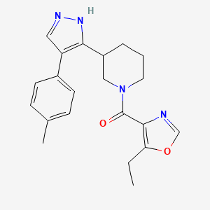 molecular formula C21H24N4O2 B5404696 1-[(5-ethyl-1,3-oxazol-4-yl)carbonyl]-3-[4-(4-methylphenyl)-1H-pyrazol-5-yl]piperidine 