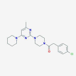 molecular formula C22H28ClN5O B5404828 2-{4-[(4-chlorophenyl)acetyl]-1-piperazinyl}-4-methyl-6-(1-piperidinyl)pyrimidine 