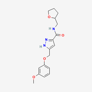 molecular formula C17H21N3O4 B5404878 5-[(3-methoxyphenoxy)methyl]-N-(tetrahydrofuran-2-ylmethyl)-1H-pyrazole-3-carboxamide 