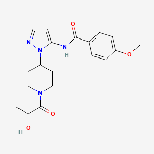molecular formula C19H24N4O4 B5404935 N-[1-(1-lactoylpiperidin-4-yl)-1H-pyrazol-5-yl]-4-methoxybenzamide 