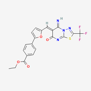 Ethyl 4-(5-{[(6Z)-5-imino-7-oxo-2-(trifluoromethyl)-5H,6H,7H-[1,3,4]thiadiazolo[3,2-A]pyrimidin-6-ylidene]methyl}furan-2-YL)benzoate