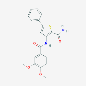 molecular formula C20H18N2O4S B540575 3-[(3,4-Dimethoxybenzoyl)amino]-5-phenylthiophene-2-carboxamide 
