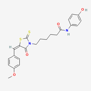 N-(4-hydroxyphenyl)-6-[(5E)-5-[(4-methoxyphenyl)methylidene]-4-oxo-2-sulfanylidene-1,3-thiazolidin-3-yl]hexanamide