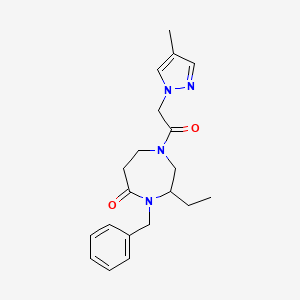 molecular formula C20H26N4O2 B5407301 4-benzyl-3-ethyl-1-[(4-methyl-1H-pyrazol-1-yl)acetyl]-1,4-diazepan-5-one 