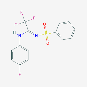 molecular formula C14H10F4N2O2S B5407637 N'-(benzenesulfonyl)-2,2,2-trifluoro-N-(4-fluorophenyl)ethanimidamide 