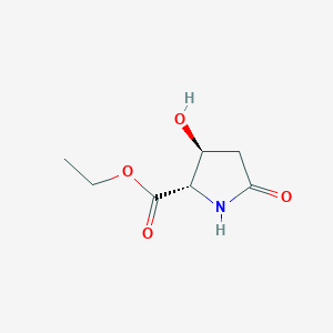 molecular formula C7H11NO4 B054095 L-Proline, 3-hydroxy-5-oxo-, ethyl ester, trans-(9CI) CAS No. 124618-51-5