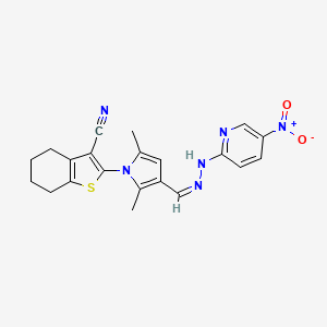 2-[2,5-dimethyl-3-[(Z)-[(5-nitropyridin-2-yl)hydrazinylidene]methyl]pyrrol-1-yl]-4,5,6,7-tetrahydro-1-benzothiophene-3-carbonitrile