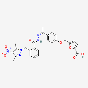 5-({4-[1-((Z)-2-{2-[(3,5-DIMETHYL-4-NITRO-1H-PYRAZOL-1-YL)METHYL]BENZOYL}HYDRAZONO)ETHYL]PHENOXY}METHYL)-2-FUROIC ACID