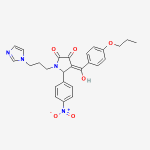 molecular formula C26H26N4O6 B5411901 (4E)-4-[hydroxy-(4-propoxyphenyl)methylidene]-1-(3-imidazol-1-ylpropyl)-5-(4-nitrophenyl)pyrrolidine-2,3-dione 