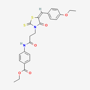 molecular formula C24H24N2O5S2 B5412795 ethyl 4-({3-[5-(4-ethoxybenzylidene)-4-oxo-2-thioxo-1,3-thiazolidin-3-yl]propanoyl}amino)benzoate 