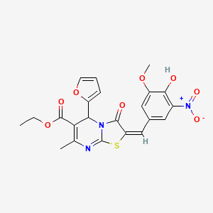 molecular formula C22H19N3O8S B5412919 ethyl 5-(2-furyl)-2-(4-hydroxy-3-methoxy-5-nitrobenzylidene)-7-methyl-3-oxo-2,3-dihydro-5H-[1,3]thiazolo[3,2-a]pyrimidine-6-carboxylate 