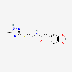 molecular formula C14H16N4O3S B5413084 2-(1,3-benzodioxol-5-yl)-N-{2-[(3-methyl-1H-1,2,4-triazol-5-yl)thio]ethyl}acetamide 