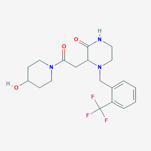 molecular formula C19H24F3N3O3 B5413371 3-[2-(4-hydroxy-1-piperidinyl)-2-oxoethyl]-4-[2-(trifluoromethyl)benzyl]-2-piperazinone 