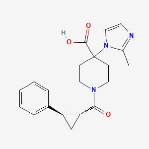 molecular formula C20H23N3O3 B5413412 4-(2-methyl-1H-imidazol-1-yl)-1-{[(1R*,2R*)-2-phenylcyclopropyl]carbonyl}piperidine-4-carboxylic acid 