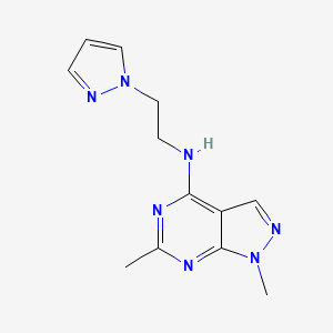 molecular formula C12H15N7 B5413447 1,6-dimethyl-N-[2-(1H-pyrazol-1-yl)ethyl]-1H-pyrazolo[3,4-d]pyrimidin-4-amine 