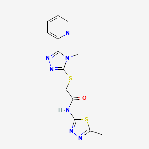 molecular formula C13H13N7OS2 B5413545 2-{[4-METHYL-5-(2-PYRIDINYL)-4H-1,2,4-TRIAZOL-3-YL]SULFANYL}-N-(5-METHYL-1,3,4-THIADIAZOL-2-YL)ACETAMIDE 