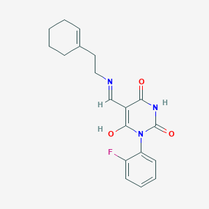 molecular formula C19H20FN3O3 B5413609 (5E)-5-({[2-(CYCLOHEX-1-EN-1-YL)ETHYL]AMINO}METHYLIDENE)-1-(2-FLUOROPHENYL)-1,3-DIAZINANE-2,4,6-TRIONE 