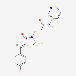 molecular formula C18H14FN3O2S2 B5413703 3-[(5Z)-5-[(4-FLUOROPHENYL)METHYLIDENE]-4-OXO-2-SULFANYLIDENE-1,3-THIAZOLIDIN-3-YL]-N-(PYRIDIN-3-YL)PROPANAMIDE 