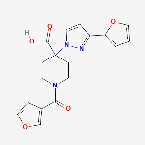 molecular formula C18H17N3O5 B5413963 1-(3-furoyl)-4-[3-(2-furyl)-1H-pyrazol-1-yl]piperidine-4-carboxylic acid 