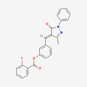 molecular formula C24H17FN2O3 B5414030 [3-[(E)-(3-methyl-5-oxo-1-phenylpyrazol-4-ylidene)methyl]phenyl] 2-fluorobenzoate 