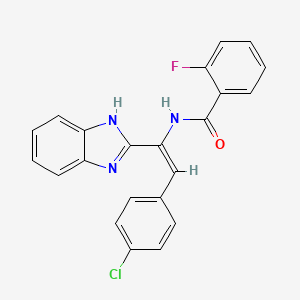 molecular formula C22H15ClFN3O B5414101 N-[1-(1H-benzimidazol-2-yl)-2-(4-chlorophenyl)vinyl]-2-fluorobenzamide 