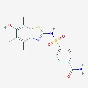 molecular formula C17H17N3O4S2 B054162 4-[(6-Hydroxy-4,5,7-trimethyl-1,3-benzothiazol-2-yl)sulfamoyl]benzamide CAS No. 120181-24-0