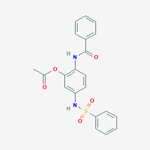 molecular formula C21H18N2O5S B054221 Benzamide, N-[2-(acetyloxy)-4-[(phenylsulfonyl)amino]phenyl]- CAS No. 124400-45-9