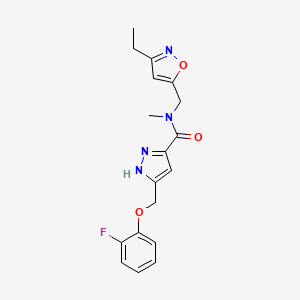 molecular formula C18H19FN4O3 B5422304 N-[(3-ethylisoxazol-5-yl)methyl]-5-[(2-fluorophenoxy)methyl]-N-methyl-1H-pyrazole-3-carboxamide 